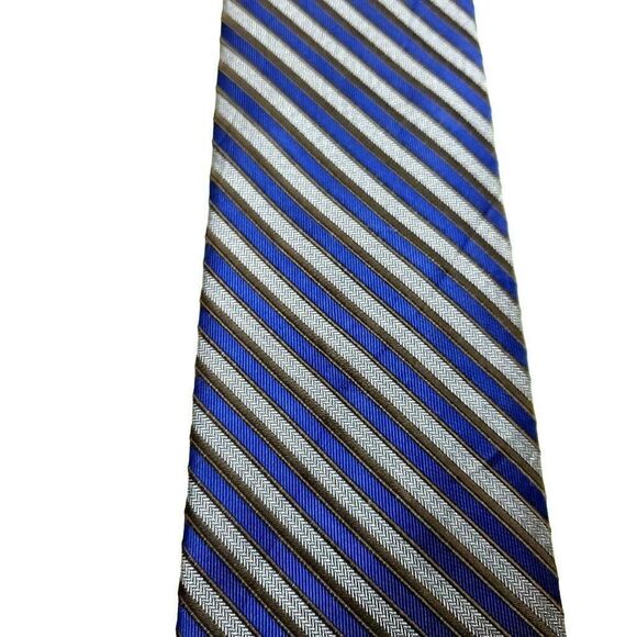 Calvin Klein‎ Silk Tie Print Gray Blue Striped - Picture 2 of 6